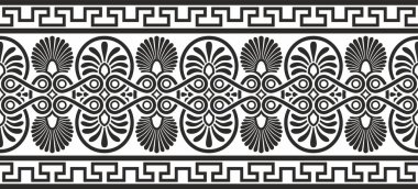 Siyah vektör monokrom klasik kusursuz Avrupa ulusal süsü. Romanesk halkların etnik kalıpları. Sınır, Antik Yunan çerçevesi, Roma İmparatorluğu.