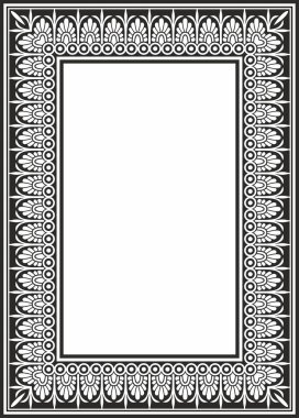 Siyah vektör monokrom klasik Yunan kare süsü. Antik Yunan ve Roma İmparatorluğu dikdörtgeni. Bizans duvarları, zemin ve tavan resimleri. Avrupa saraylarının dekorasyonu