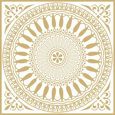 Vektör altın klasik Yunan kare süsü. Antik Yunan ve Roma İmparatorluğu dikdörtgeni. Bizans duvarları, zemin ve tavan resimleri. Avrupa saraylarının dekorasyonu