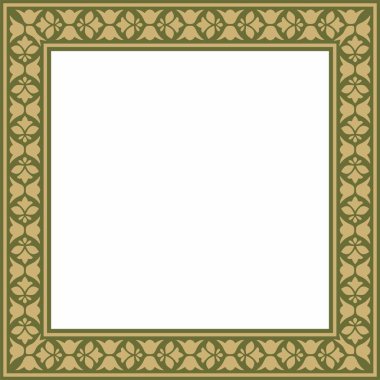 Vektör altın ve yeşil kare ulusal Hint süsü. Dikdörtgen, sınır, etnik Hindu çerçevesi