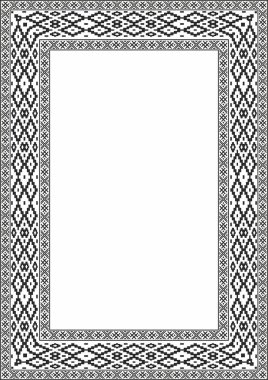 Vector black monokrom kare Belarus ulusal süs çerçevesi. Slav halkları, Rus, Ukraynalı, Sırp, Polonyalı, Bulgar etnik desenli dikdörtgen. Çapraz dikiş şablonu