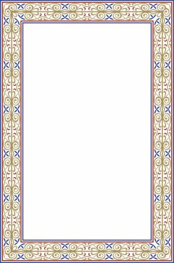 Vektör karesi Avrupa renkli süs. Dikdörtgen desen, çember, Orta Çağ yüzüğü. Diriliş sınırı. Sarayların ve kiliselerin dekorasyonları