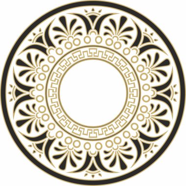 Siyah klasik Yunan yuvarlak süsü olan vektör altın. Antik Yunan ve Roma İmparatorluğu Çemberi. Bizans duvarları, zemin ve tavan resimleri. Avrupa saraylarının dekorasyonu