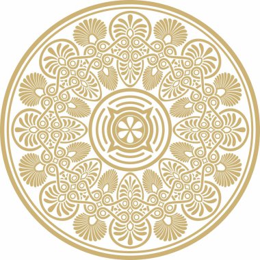 Vektör altın klasik Yunan yuvarlak süsü. Antik Yunan ve Roma İmparatorluğu Çemberi. Bizans duvarları, zemin ve tavan resimleri. Avrupa saraylarının dekorasyonu