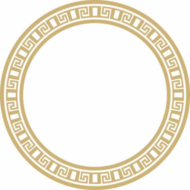 Klasik Yunan altın yuvarlak süsü. Vektör deseni, Antik Yunan çemberi. Avrupa sınırı - halka