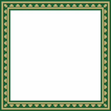 Yeşil kare klasik Bizans süslemeli vektör altın. Dikdörtgen, sınır, Antik Yunan, Doğu Roma İmparatorluğu çerçevesi. Rus Ortodoks Kilisesi Dekorasyonu