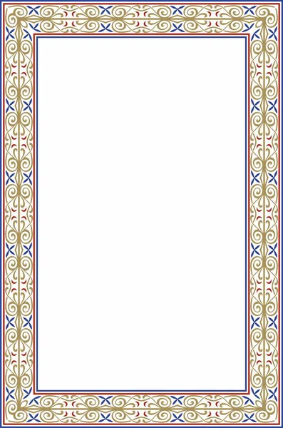 Vektör karesi Avrupa renkli süs. Dikdörtgen desen, çember, Orta Çağ yüzüğü. Diriliş sınırı. Sarayların ve kiliselerin dekorasyonları