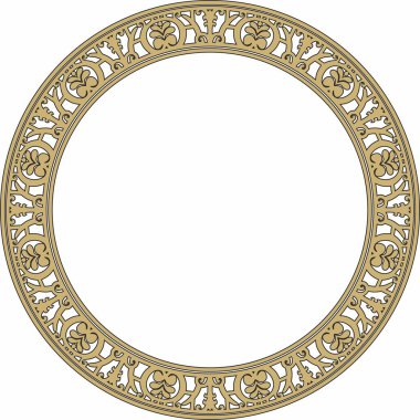 Vector round gold with black border, frame, Pompeii ring. Circle Neopolitan ornament. Art of Ancient Rome