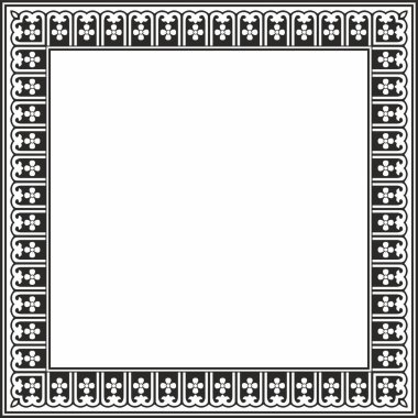 Siyah tek renkli Çin dikdörtgeni, çerçeve. Doğulu insanların kare süslemeleri, Kore, Tayvan, Çin, Hong Kong, Endonesi