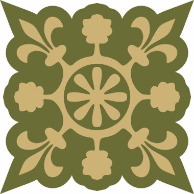 Yeşil gotik süslemeli vektör altın. Ortaçağ Avrupa sanatı. Katolik katedrallerinin geleneksel kalıpları