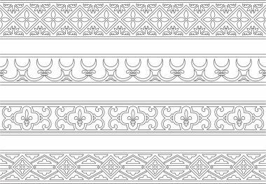 Siyah hatlı vektör kümesi kusursuz klasik Rönesans süsü. Bitmeyen Avrupa sınırı, canlanma tarzı çerçevesi