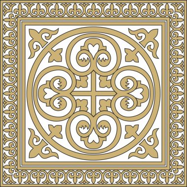 Vektör altın ve siyah kare klasik Bizans süsü. Dikdörtgen, sınır, Antik Yunan, Doğu Roma İmparatorluğu çerçevesi. Rus Ortodoks Kilisesi Dekorasyonu