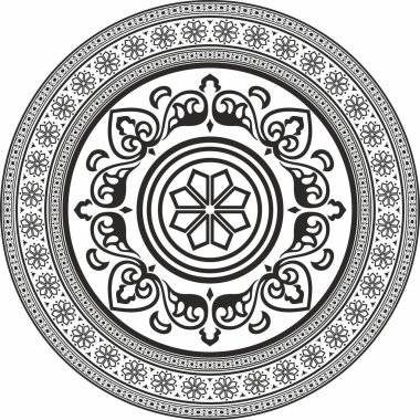 Siyah tek renkli vektör, antik Rus süsü. Slav sınırı, çerçeve. Çember, halka. Kraliyet odalarının resimleri.