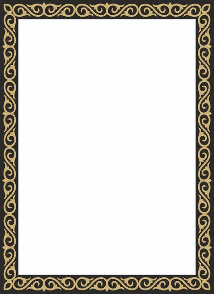 Vector gold with black square Kazakh national ornament. Ethnic pattern of the peoples of the Great Steppe