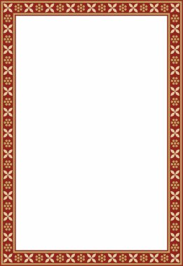 Kırmızı Kızılderili ulusal süsü olan vektör kare altın. Etnik bitki sınırı. Çiçek çerçevesi. Gelincikler ve yapraklar