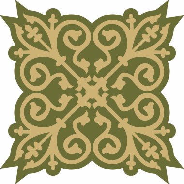 Yeşil gotik süslemeli vektör altın. Ortaçağ Avrupa sanatı. Katolik katedrallerinin geleneksel kalıpları