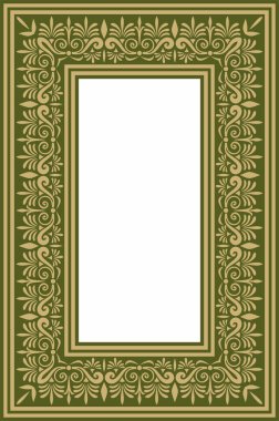 Klasik Yunan yeşil ve altın kare süsü. Vektör deseni, antik Yunan dikdörtgeni. Avrupa sınırı
