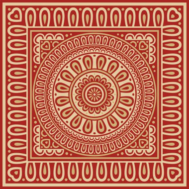 Klasik Yunan kırmızı ve altın kare süsü. Vektör deseni, antik Yunan dikdörtgeni. Avrupa sınırı