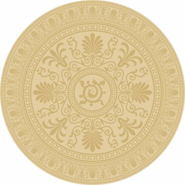 Vektör klasik yuvarlak süs. Daire şeklinde altın desenli. Yunanistan ve Antik Roma 'nın çizimleri. Çiçek çizimi