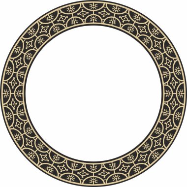 Vector round gold with black border, frame, Pompeii ring. Circle Neopolitan ornament. Art of Ancient Rome