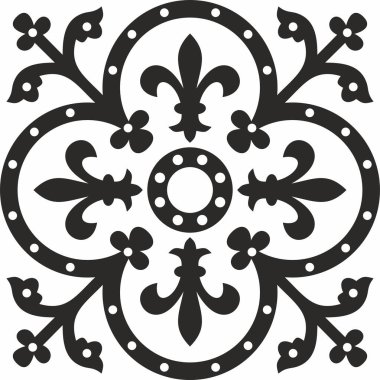 Vektör siyah tek renkli gotik süs, stencil. Ortaçağ Avrupa sanatı. Katolik katedrallerinin geleneksel kalıpları