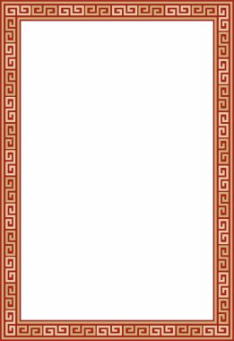 Kırmızı klasik Yunan kare süslemeli vektör altın. Antik Yunan ve Roma İmparatorluğu dikdörtgeni. Bizans duvarları, zemin ve tavan resimleri. Avrupa saraylarının dekorasyonu