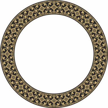 Vector yuvarlak altın ve siyah antik Rus süsü. Slav sınırı, çerçeve. Çember, halka. Kraliyet odalarının resimleri.