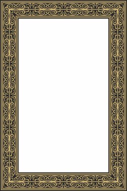 Vektör kare Avrupa altın ve siyah süs. Dikdörtgen desen, çember, Orta Çağ yüzüğü. Diriliş sınırı. Sarayların ve kiliselerin dekorasyonları