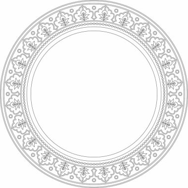 Türk ulusal süsü etrafında vektör siyah hat. Osmanlı sınırı, çerçeve. Etnik çiçek çemberi, halka, Seljuk Türkleri deseni. Sultan 'ın sarayının dekorasyonu.