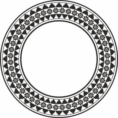 Vector round Asur siyah tek renkli süsü. Çember, sınır, Mezopatamya çerçevesi. Şablon, kadim doğunun yüzüğü.