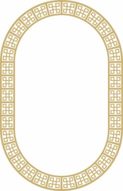 Klasik Yunan altın yuvarlak oval süsü. Vektör deseni, Antik Yunan çemberi. Avrupa sınırı - halka