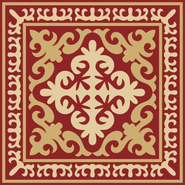 Altın Meydanı Kazak ulusal süsüsüyle kırmızı vektör. Büyük Steppe 'deki insanların etnik kalıpları,