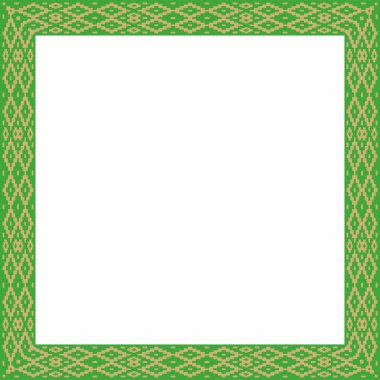 Vektör yeşil altın kare Belarus ulusal süs çerçevesi. Slav halkları, Rus, Ukraynalı, Sırp, Polonyalı, Bulgar etnik desenli dikdörtgen. Çapraz dikiş şablonu