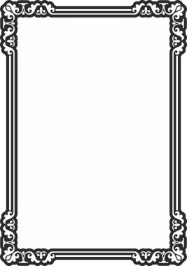 Siyah vektör tek renkli kare şablon klasik Bizans süsü. Dikdörtgen, sınır, Antik Yunan, Doğu Roma İmparatorluğu çerçevesi. Rus Ortodoks Kilisesi Dekorasyonu