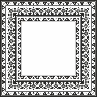 Vektör siyah tek renkli kare gotik süs. Ortaçağ Avrupa silueti, dikdörtgen, sınır. Klasik Almanların, Açılar, Saksonlar, Franklar.