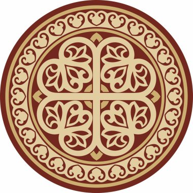 Vektör altın ve kırmızı yuvarlak antik Bizans süsü. Yunanistan, Doğu Roma İmparatorluğu 'nun klasik çemberi. İstanbul 'un şablon motifleri