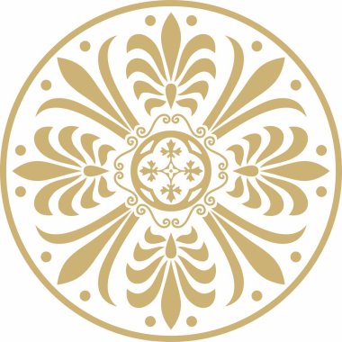 Vektör altın klasik Yunan yuvarlak süsü. Antik Yunan ve Roma İmparatorluğu Çemberi. Bizans duvarları, zemin ve tavan resimleri. Avrupa saraylarının dekorasyonu