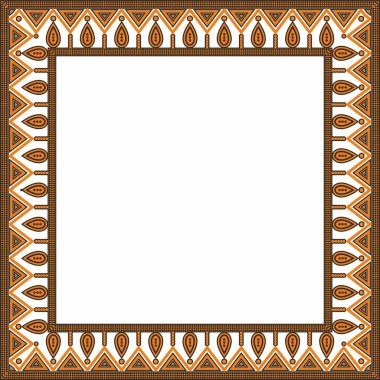 Vektör turuncu ve siyah Amerikan halk süsü. Kare sınır, Amerikan halkının çerçevesi, Aztek, İnka, Maya