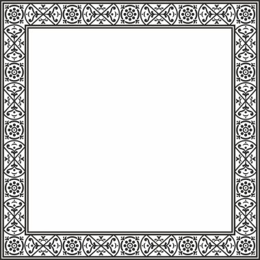 Vektör karesi siyah monokrom kenarı, çerçeve, Pompeii. Dikdörtgen Neopolitan süsü. Antik Roma Sanatı. Boyalı cam şablonu