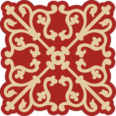 Kırmızı gotik süslemeli vektör altın. Ortaçağ Avrupa sanatı. Katolik katedrallerinin geleneksel kalıpları