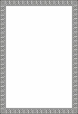 Siyah vektör monokrom klasik Yunan kare süsü. Antik Yunan ve Roma İmparatorluğu dikdörtgeni. Bizans duvarları, zemin ve tavan resimleri. Avrupa saraylarının dekorasyonu