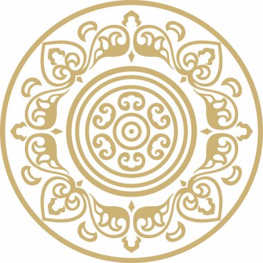 Vector yuvarlak altın antik Rus süsü. Slav sınırı, çerçeve. Çember, halka. Kraliyet odalarının resimleri.