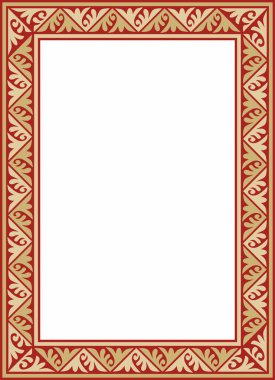 Vektör altın ve kırmızı kare klasik Bizans süsü. Dikdörtgen, sınır, Antik Yunan, Doğu Roma İmparatorluğu çerçevesi. Rus Ortodoks Kilisesi Dekorasyonu