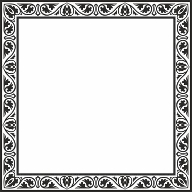 Siyah vektör tek renkli kare şablon klasik Bizans süsü. Dikdörtgen, sınır, Antik Yunan, Doğu Roma İmparatorluğu çerçevesi. Rus Ortodoks Kilisesi Dekorasyonu