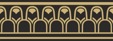 Sonsuz Süryani altın ve siyah süsü. Kusursuz sınır, Mezopatamya çerçevesi. Antik Doğu 'nun düzeni