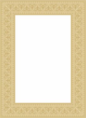 Vektör altın kare Kazak ulusal süsü. Büyük Steppe 'deki insanların etnik kalıpları