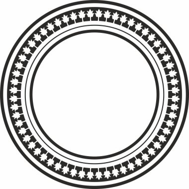 Siyah vektör monokrom şablon yuvarlak klasik Bizans süsü. Çember, halka, sınır, Antik Yunan, Doğu Roma İmparatorluğu çerçevesi. Rus Ortodoks Kilisesi Dekorasyonu