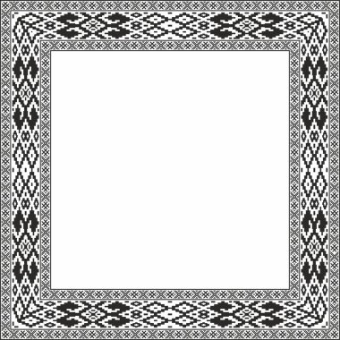 Vector black monokrom kare Belarus ulusal süs çerçevesi. Slav halkları, Rus, Ukraynalı, Sırp, Polonyalı, Bulgar etnik desenli dikdörtgen. Çapraz dikiş şablonu