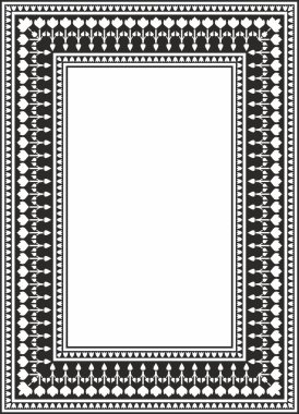 Vector monokrom siyah kare Türk ulusal süsü. Osmanlı sınırı, çerçeve. Etnik çiçek dikdörtgeni, Seljuk Türkleri deseni. Sultan 'ın sarayının dekorasyonu.