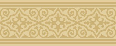 Kazak ulusal sonsuz altın süsü. Etnik model. Göçebe kültürü yansıtan sınır. Tasarım ve tekstil için uygun